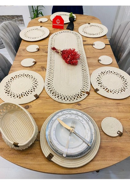 Jüt Hasır Amerikan Servis Supla Runner Sepet ve Bardaklık 14 Lü