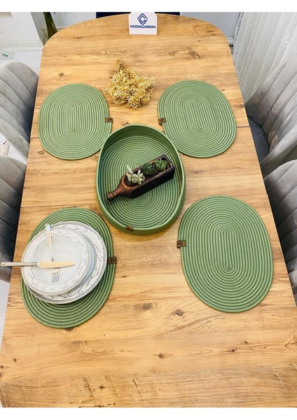 Jüt Hasır Amerikan Servis Oval Supla ve Sepet 5 Li