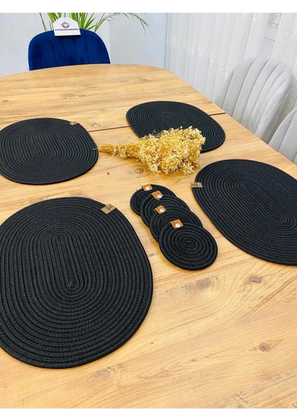 Jüt Hasır Amerikan Servis Oval Supla ve Bardaklık 8 Li