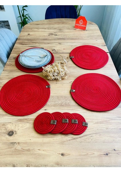 Jüt Hasır Amerikan Servis Supla ve Bardak Altı 8 Parça