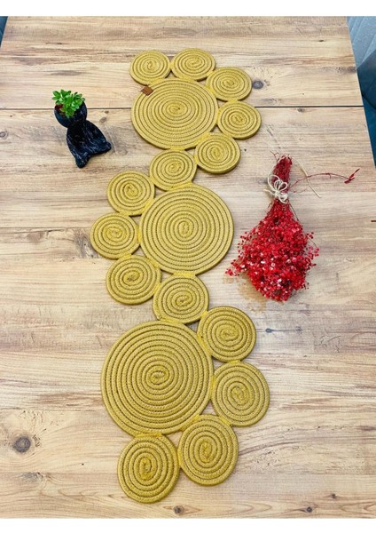 Jüt, Hasır, Dekoratif Masa Örtüsü,papatya Model Runner 40 x 110 cm , Sehpa Örtüsü, Bohem Tarzı