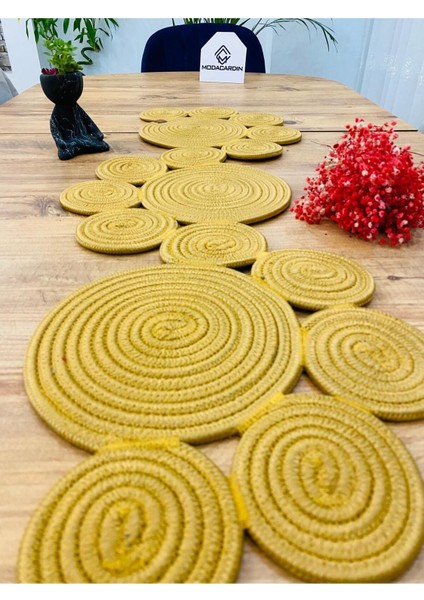 Jüt, Hasır, Dekoratif Masa Örtüsü,papatya Model Runner 40 x 110 cm , Sehpa Örtüsü, Bohem Tarzı