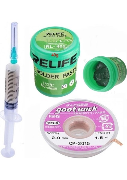 Relıfe RL-402/ Krem Lehim Solder Paste 183°C Noclean SN63/PB67 40G Lehim Toplama CP-2015 Emme Teli