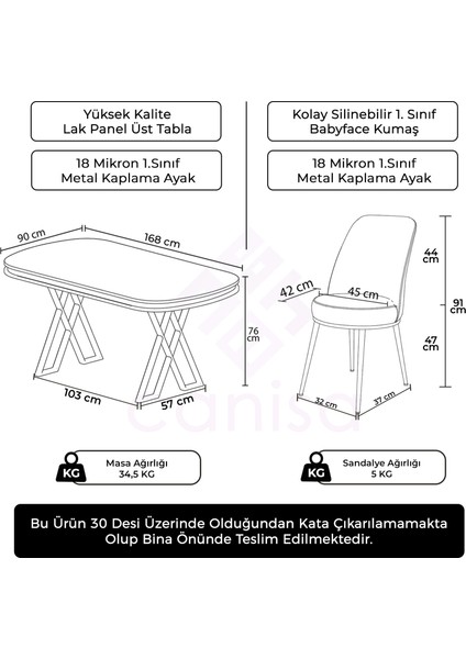 Lai Serisi 90X168 Lak Panel Beyaz Mermer Desen Krom Ayak Masa Takımı 6 Sandalye