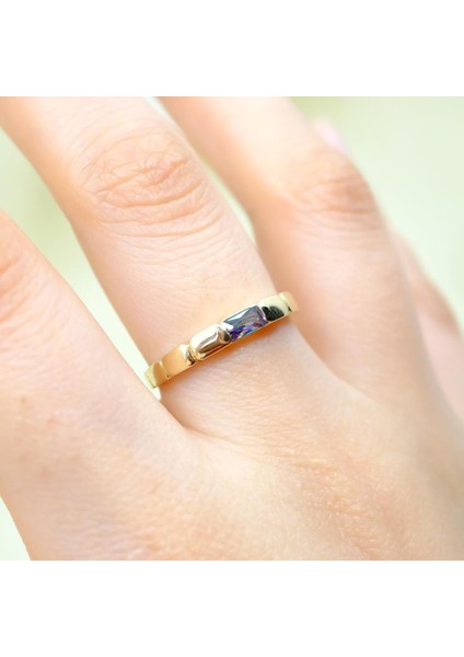 Baget Altın Yüzük - 14 Ayar Altın Baget Mistik Topaz Taşlı Kadın Yüzük - Hediyelik Altın Yüzük