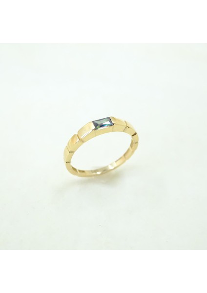 Baget Altın Yüzük - 14 Ayar Altın Baget Mistik Topaz Taşlı Kadın Yüzük - Hediyelik Altın Yüzük modelleri