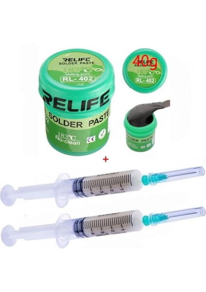 Rlıfe RL-402/ Krem Lehim Solder Paste 183°C Noclean SN63/PB67 40G ve Lehim Toplama Seti