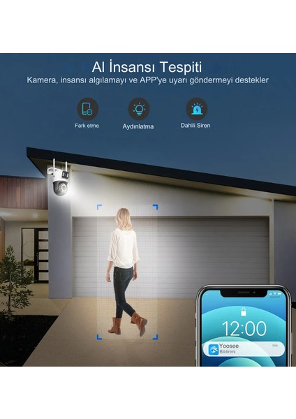 Ip Kamera, 4k, 8mp, Ptz, Wi-Fi, Renkli, Gece Görüşü, Çift Ekran, Insan Algılama, 8mp, Güvenlik Kamerası