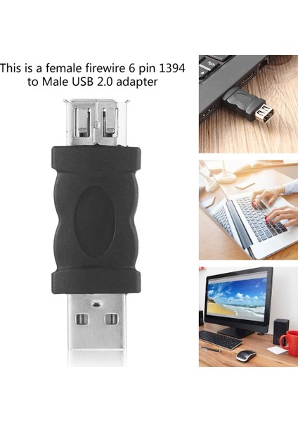 Firewire Ieee 1394 6 Pin Dişi USB 2.0 Tip A Erkek Adaptör Adaptör Kameralar Cep Telefonları Mp3 Çalar Pda'lar Siyah (Yurt Dışından)