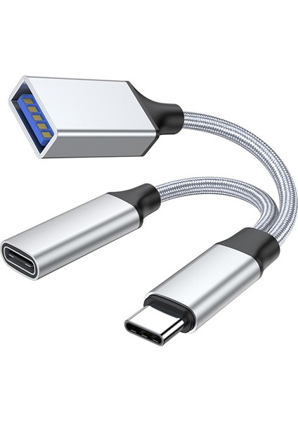 USB C Otg Kablo Telefon Adaptörü 2in1 Tip C Erkek USB C Dişi Şarj Portu ile USB Dişi Splitter Adaptörü (Yurt Dışından)