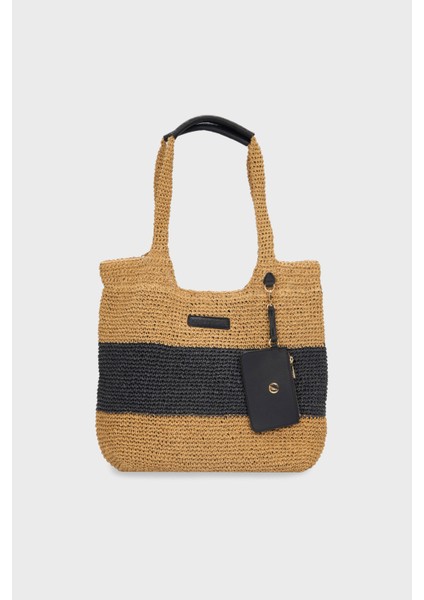 Çıkarılabilir Mini Cüzdanlı Hasır Çanta Kadın Çanta CN6265T