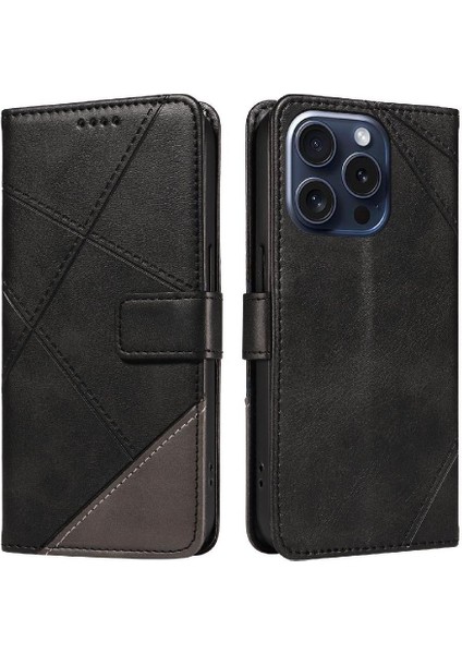 Elmas Dikiş Deri ile IPhone 15 Pro ve Kart Yuvası Için Flip Case (Yurt Dışından)
