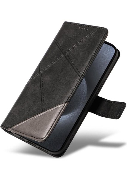 Elmas Dikiş Deri ile IPhone 15 Pro ve Kart Yuvası Için Flip Case (Yurt Dışından)