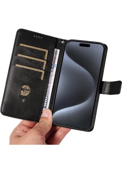Elmas Dikiş Deri ile IPhone 15 Pro ve Kart Yuvası Için Flip Case (Yurt Dışından)