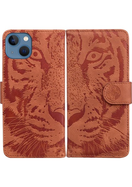 IPhone 13 Için Flip Case Mini Deri Cüzdan Kabartmalı Sevimli Kaplan Kickstand (Yurt Dışından)