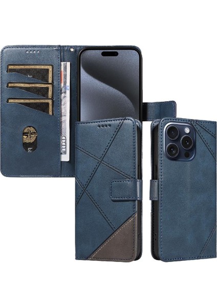 Elmas Dikiş Deri ile IPhone 15 Pro ve Kart Yuvası Için Flip Case (Yurt Dışından)