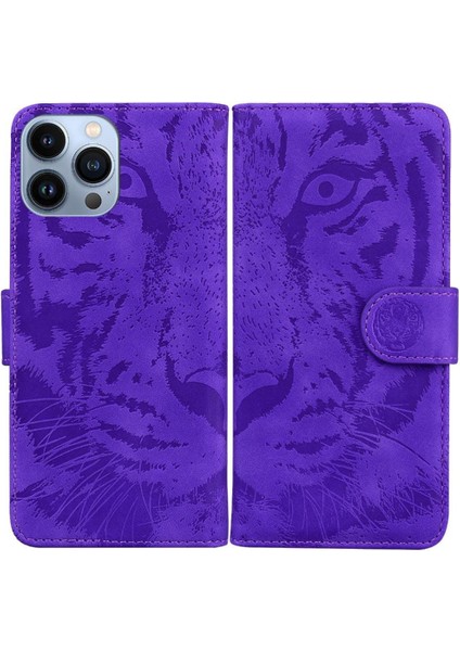 IPhone 13 Için Flip Case Pro Max Deri Cüzdan Kabartmalı Sevimli Kaplan (Yurt Dışından)