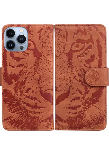 IPhone 13 Için Flip Case Pro Max Deri Cüzdan Kabartmalı Sevimli Kaplan (Yurt Dışından)