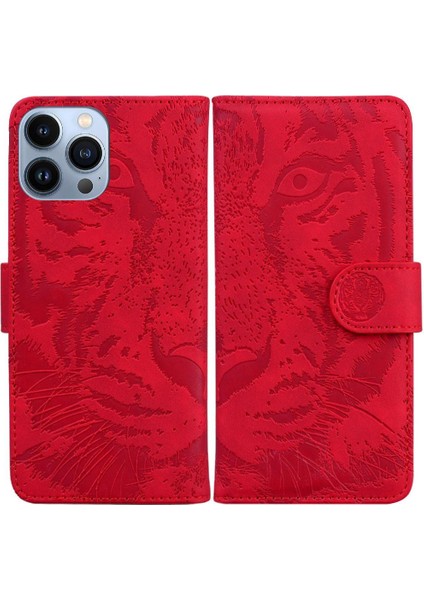 IPhone 13 Için Flip Case Pro Kabartmalı Sevimli Kaplan Deri Cüzdan Kickstand (Yurt Dışından)