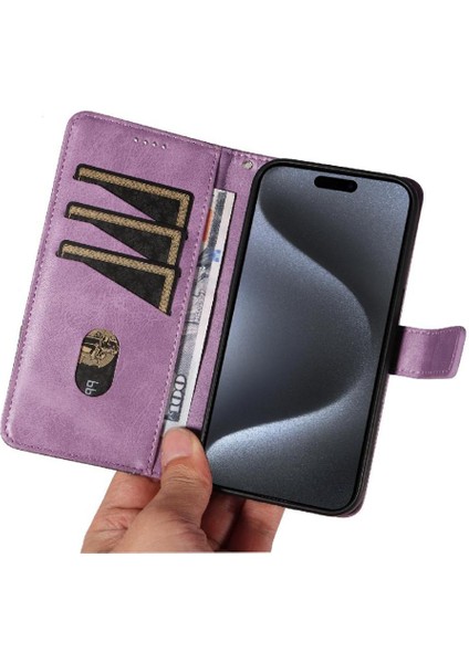 Elmas Dikiş Deri ile IPhone 15 Pro ve Kart Yuvası Için Flip Case (Yurt Dışından)