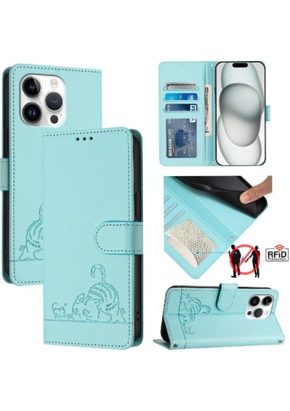 IPhone 12 Için Kılıf Pro Max Kart Yuvası Tutucu Kickstand Kedi Rfıd Cüzdan Flip (Yurt Dışından)