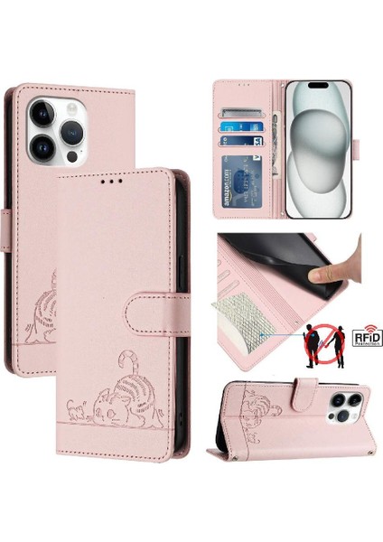 IPhone 12 Için Kılıf Pro Kedi Rfıd Kart Yuvası Tutucu Kickstand Cüzdan Flip (Yurt Dışından)