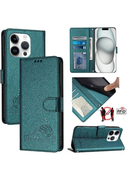 IPhone 14 Için Kılıf Pro Max Kedi Rfıd Kart Yuvası Tutucu Kickstand Cüzdan Flip (Yurt Dışından)