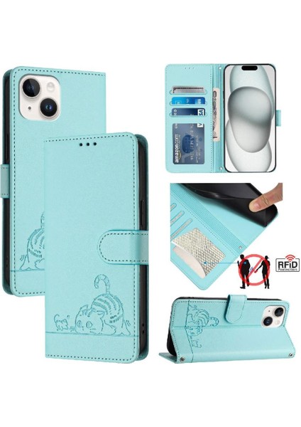 IPhone 13 Için Kılıf Mini Kedi Rfıd Kart Yuvası Tutucu Kickstand Cüzdan Flip (Yurt Dışından)