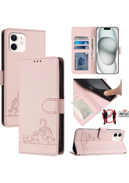 IPhone 12 Mini Kedi Rfıd Cüzdan Kapak Çevirin Kart Yuvası Tutucu (Yurt Dışından)
