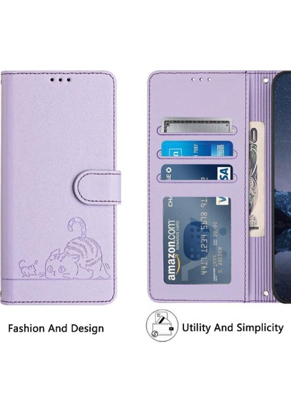 IPhone 12 Için Kılıf Pro Max Kart Yuvası Tutucu Kickstand Kedi Rfıd Cüzdan Flip (Yurt Dışından)