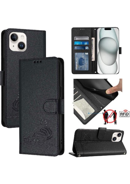IPhone 13 Için Kılıf Mini Kedi Rfıd Kart Yuvası Tutucu Kickstand Cüzdan Flip (Yurt Dışından)