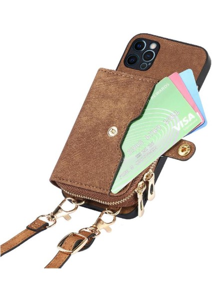 IPhone 12 Için Kılıf Pro Max Standı Premium Deri Ayarlanabilir Kordon 7 Kart (Yurt Dışından)