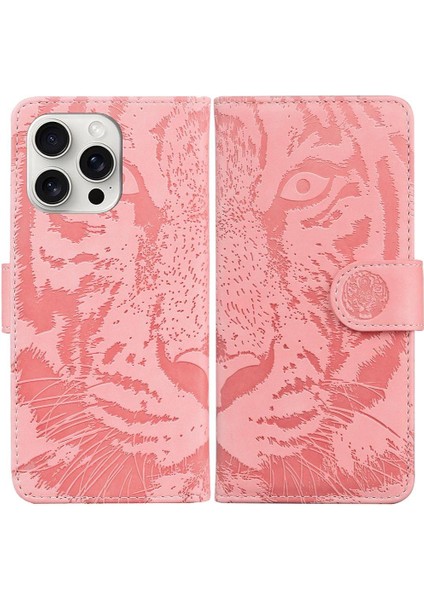IPhone 16 Için Flip Case Pro Max Kabartmalı Sevimli Kaplan Kickstand Koruyucu (Yurt Dışından)