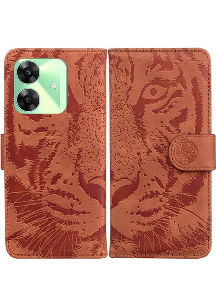 Realme C61 Kickstand Koruyucu Kabartmalı Sevimli Kaplan Deri Için Flip Case (Yurt Dışından)