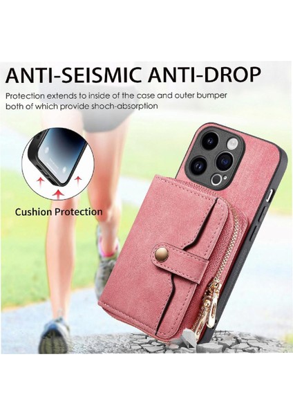 IPhone 15 Için Kılıf Pro Premium Deri Standı Ayarlanabilir Kordon Fermuar 7 (Yurt Dışından)