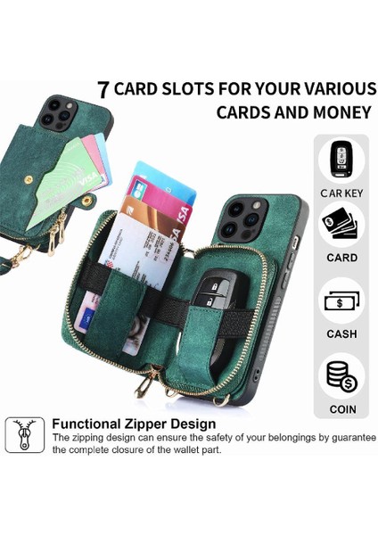 IPhone 15 Için Kılıf Pro Premium Deri Standı Ayarlanabilir Kordon Fermuar 7 (Yurt Dışından)