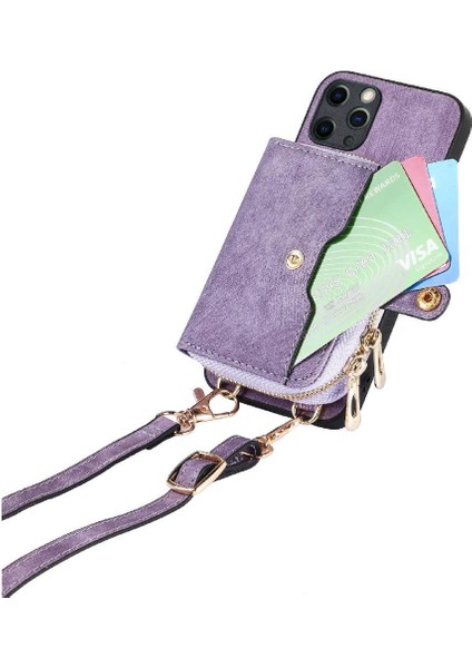 IPhone 11 Için Kılıf Pro 7 Kart Yuvaları Premium Deri Fermuar Kapatma Standı (Yurt Dışından)