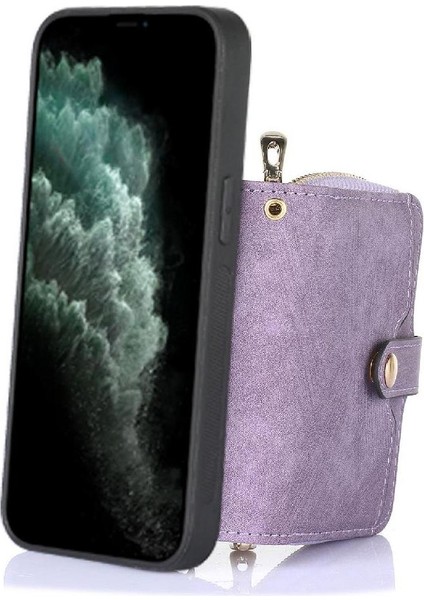 IPhone 11 Için Kılıf Pro 7 Kart Yuvaları Premium Deri Fermuar Kapatma Standı (Yurt Dışından)