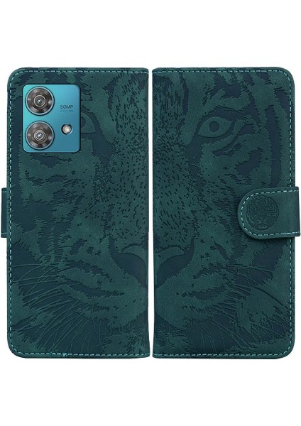 Flip Case Formotorola Kenar 40 Neo Kabartmalı Sevimli Kaplan Kickstand Koruyucu (Yurt Dışından)