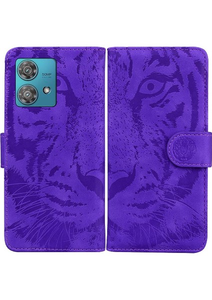 Flip Case Formotorola Kenar 40 Neo Kabartmalı Sevimli Kaplan Kickstand Koruyucu (Yurt Dışından)