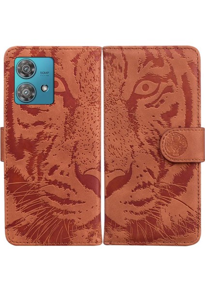 Flip Case Formotorola Kenar 40 Neo Kabartmalı Sevimli Kaplan Kickstand Koruyucu (Yurt Dışından)