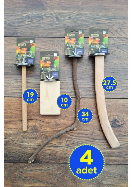 Venty 4'lü Doğal Papağan Tünek Seti - Pedikür Tünek | Muhabbet | Forpus | Sevda | Cennet | M261