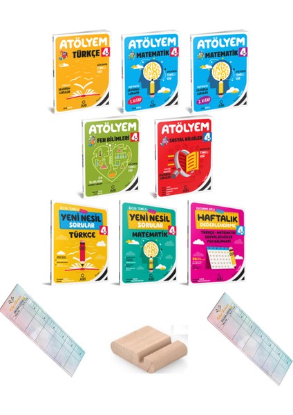 4. Sınıf Atölyem Türkçe - Atölyem Matematik 1 - Atölyem Fen Bilimleri - Atölyem Sosyal Bilgiler - Yeni Nesil Sorular Türkçe 8'li Set + Tablet Standı - Okuma Takip Ayracı