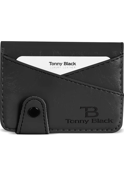 Tonny Black Orijinal Unisex Kartlıklı Kağıt Para Bölmeli Çok Gözlü Çıtçıtlı Yumuşak Deri Mini Şık Kartlık Cüzdan