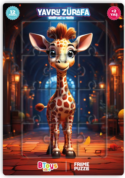 Yavru Zürafa - Frame Puzzle - 12 Parça