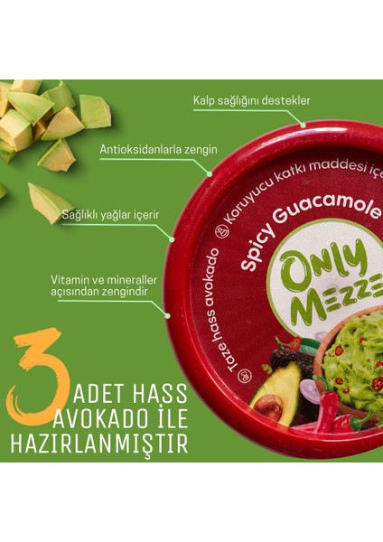 Avokado Acılı Guacamole Sosu Soğuk Sıkım 2 Kap 400gr