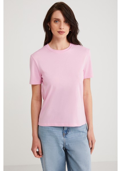 Martina Kadın %100 Pamuk Regular Pembe T-Shirt