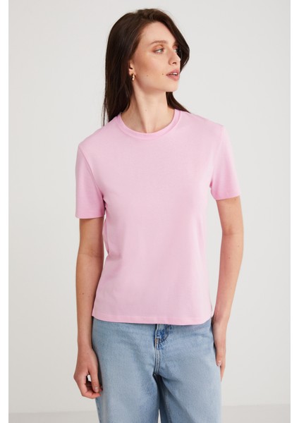 Martina Kadın %100 Pamuk Regular Pembe T-Shirt