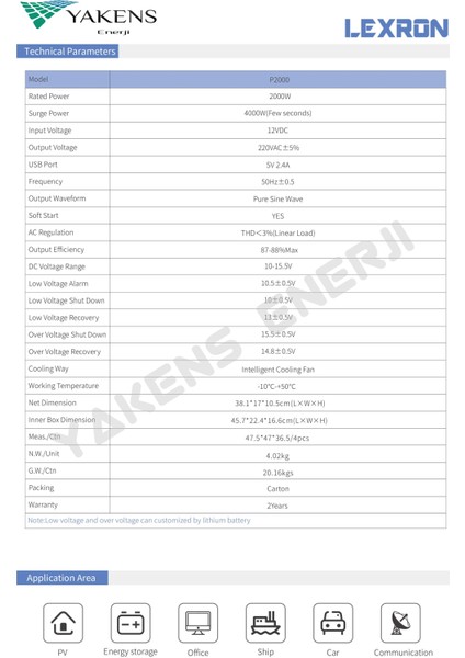 2000 Watt 12V Tamsinüs Inverter Lexron