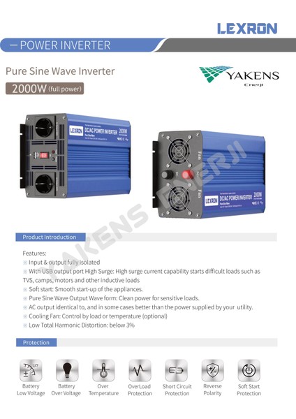 2000 Watt 12V Tamsinüs Inverter Lexron